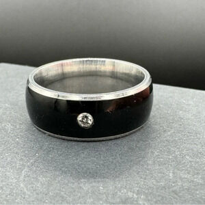 Black and Stainless Steel Men’s Rhinestone Ring Size 10